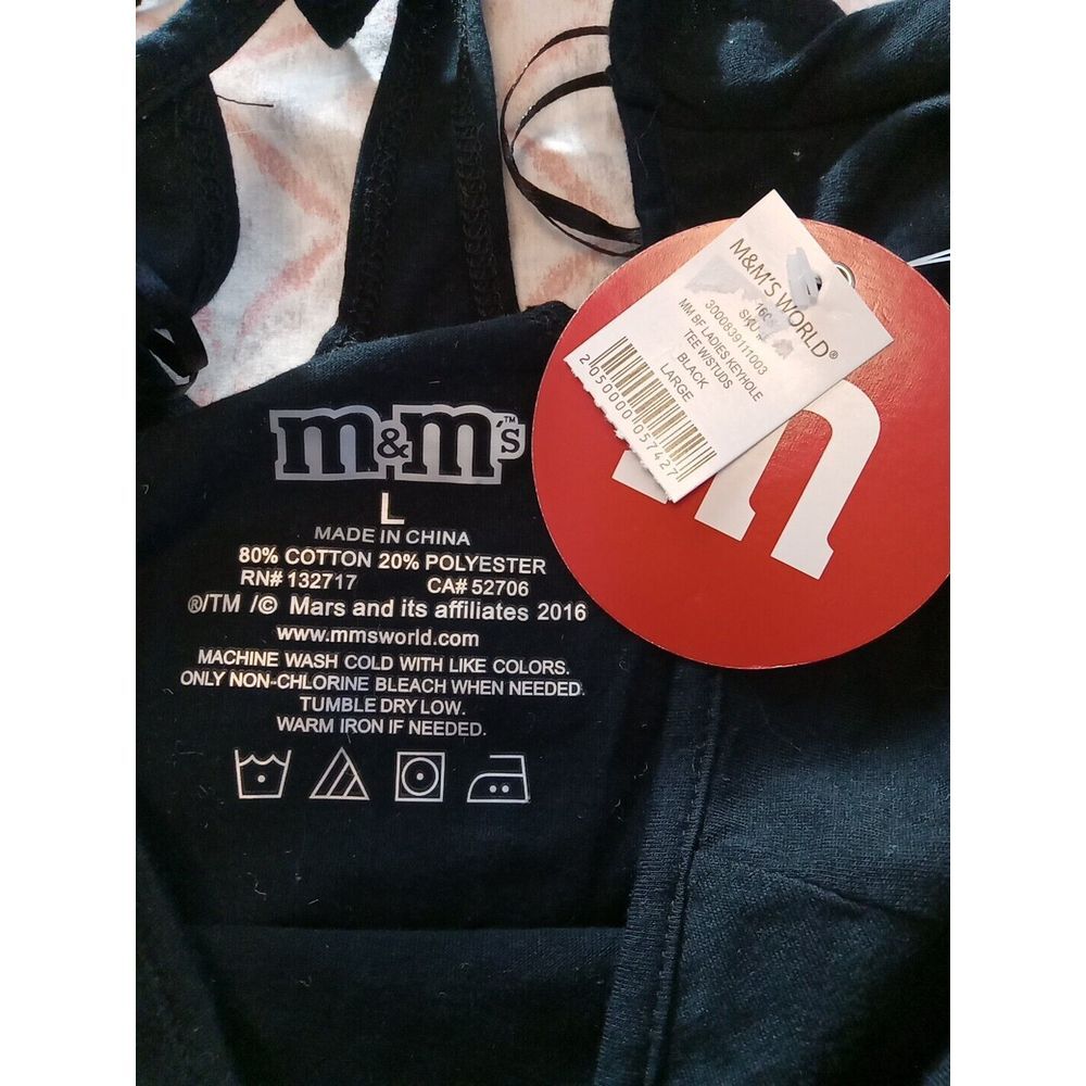 m & m Women Black Studded Logo Cutout Back Tshirt‎ Size Large - Picture 5 of 5